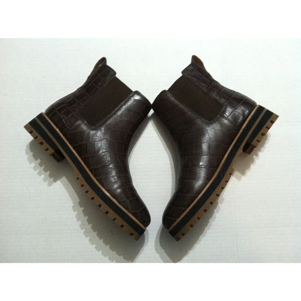 MADEWELL WOMEN'S IVY CHELSEA BROWN LEATHER CROC EMBOSSED ANKLE BOOTS SIZE: 8 - Picture 6 of 10